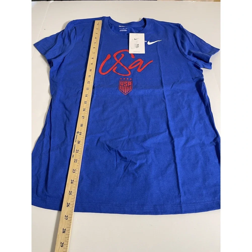 Nike Team USA Women's USWNT Soccer T-shirt Script Blue Size L New
